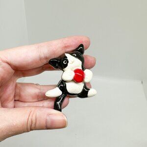 Artist Handmade Porcelain Mini Tuxedo Cat Cute Kitten Witchy Playing Ball